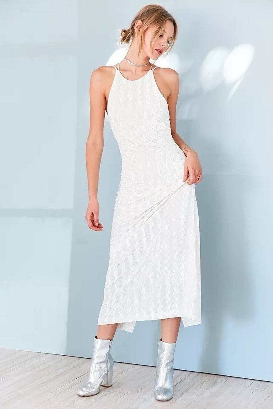 Silence + Noise Cosmic Burn Out Crushed Velvet Dress Open Back White L